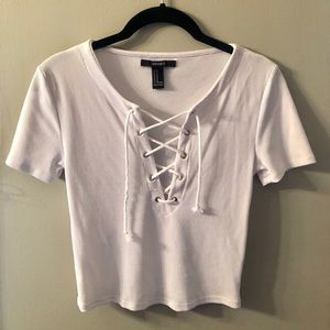 Forever 21 White Cropped Tee with Tie Front!